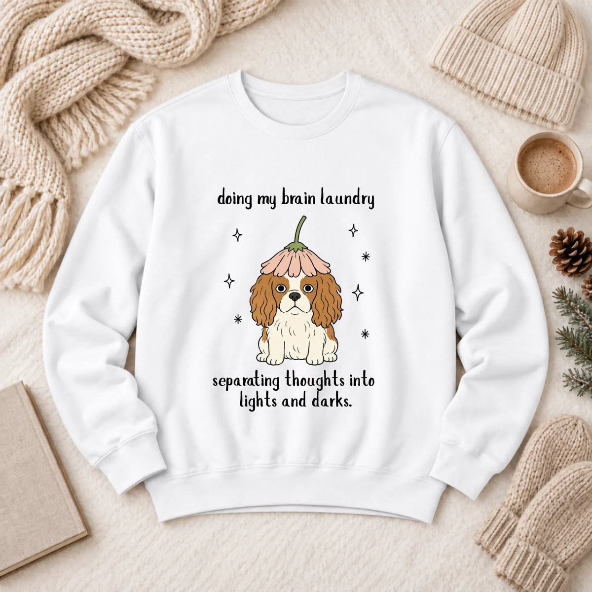 Custom Cavalier Brain Laundry Unisex Sweatshirt White