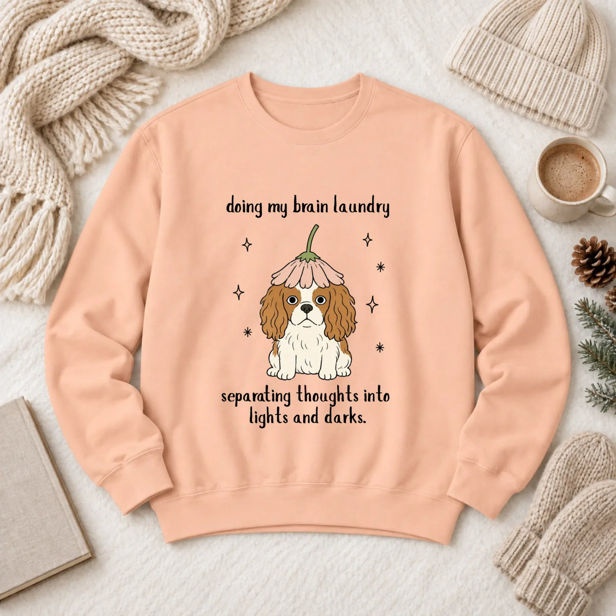 Custom Cavalier Brain Laundry Unisex Sweatshirt Peachy