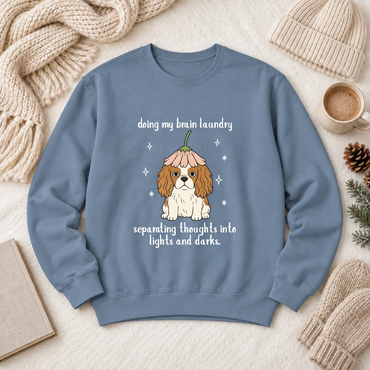 Custom Cavalier Brain Laundry Unisex Sweatshirt Blue Jean