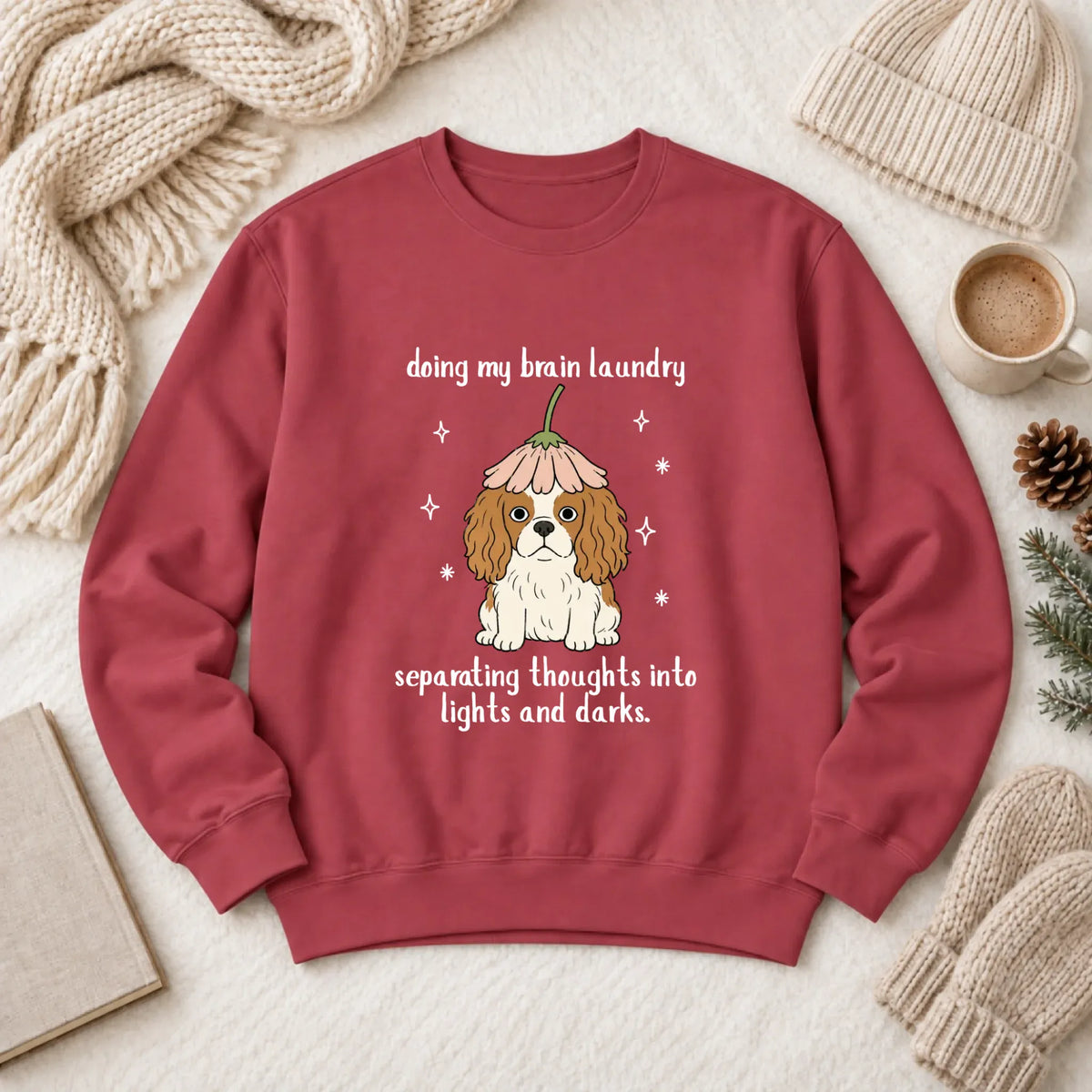 Custom Cavalier Brain Laundry Unisex Sweatshirt Crimson