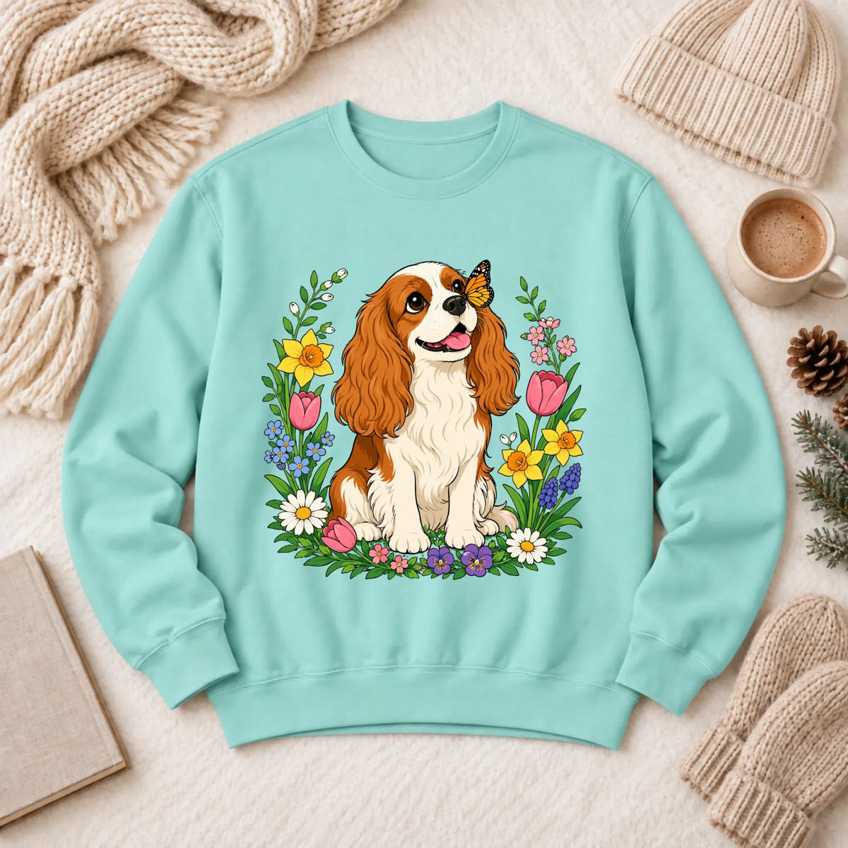 Custom Cavalier Butterfly Garden Unisex Sweatshirt Chalky Mint