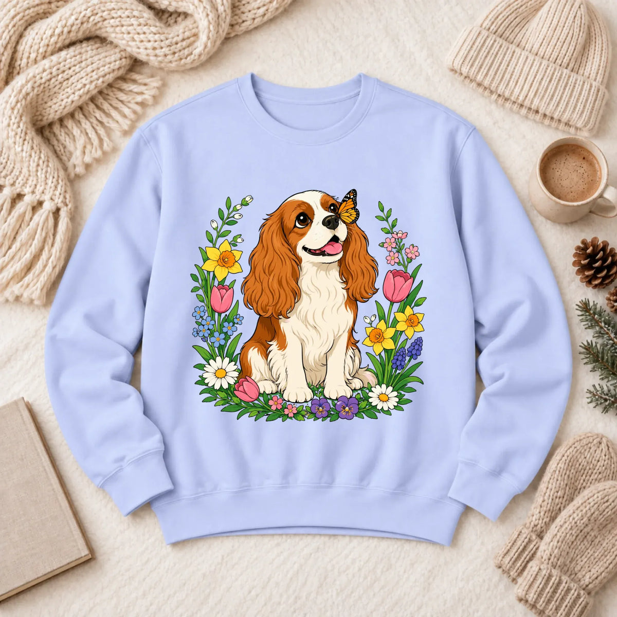 Custom Cavalier Butterfly Garden Unisex Sweatshirt Hydrangea