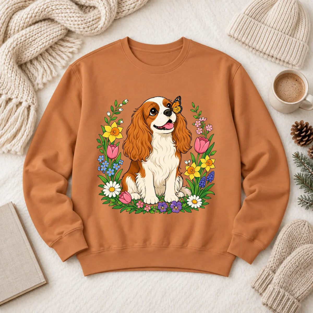 Custom Cavalier Butterfly Garden Unisex Sweatshirt Yam