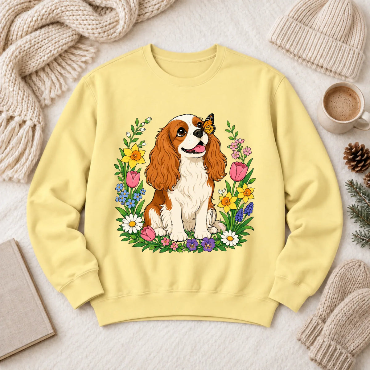 Custom Cavalier Butterfly Garden Unisex Sweatshirt Butter