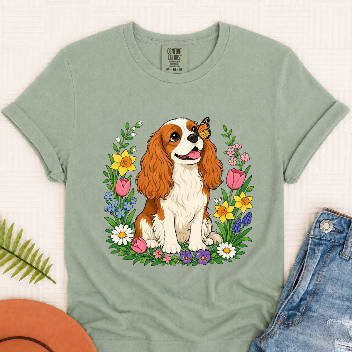 Custom Cavalier Butterfly Garden Unisex Tshirt Bay
