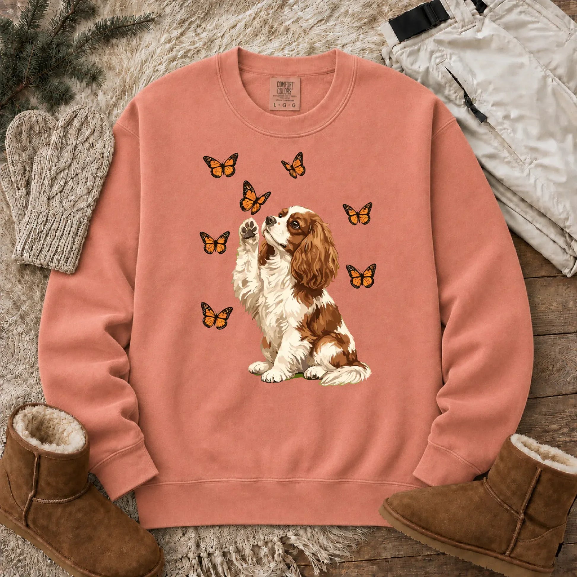 Custom Cavalier Butterfly Unisex Sweatshirt Terracotta