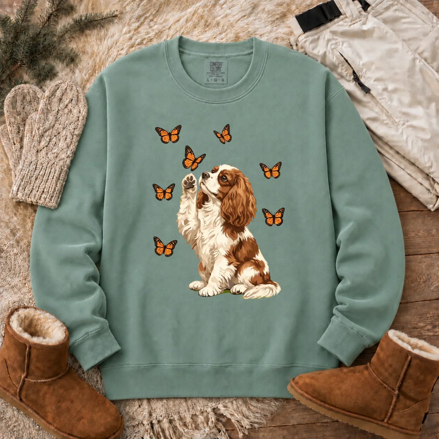 Custom Cavalier Butterfly Unisex Sweatshirt Light Green