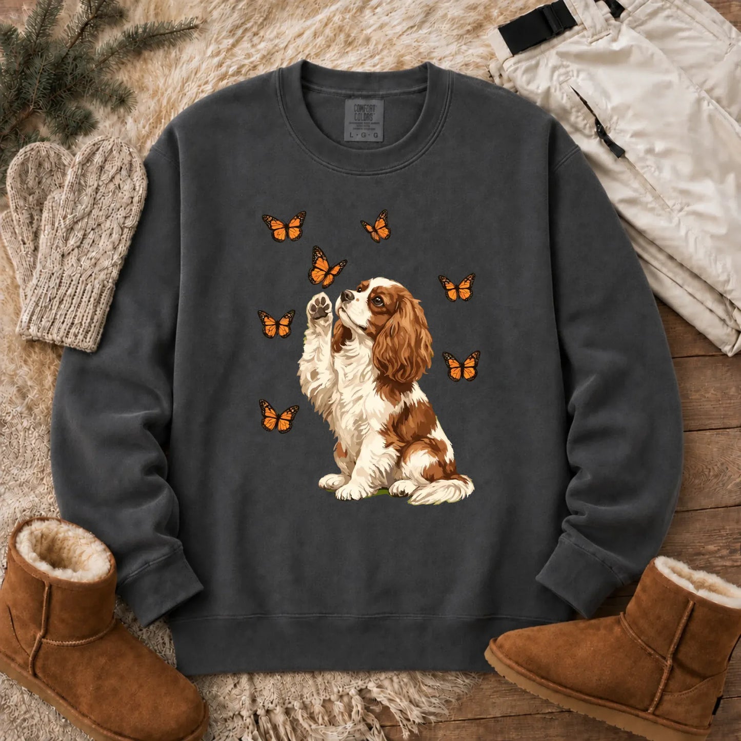 Custom Cavalier Butterfly Unisex Sweatshirt Pepper