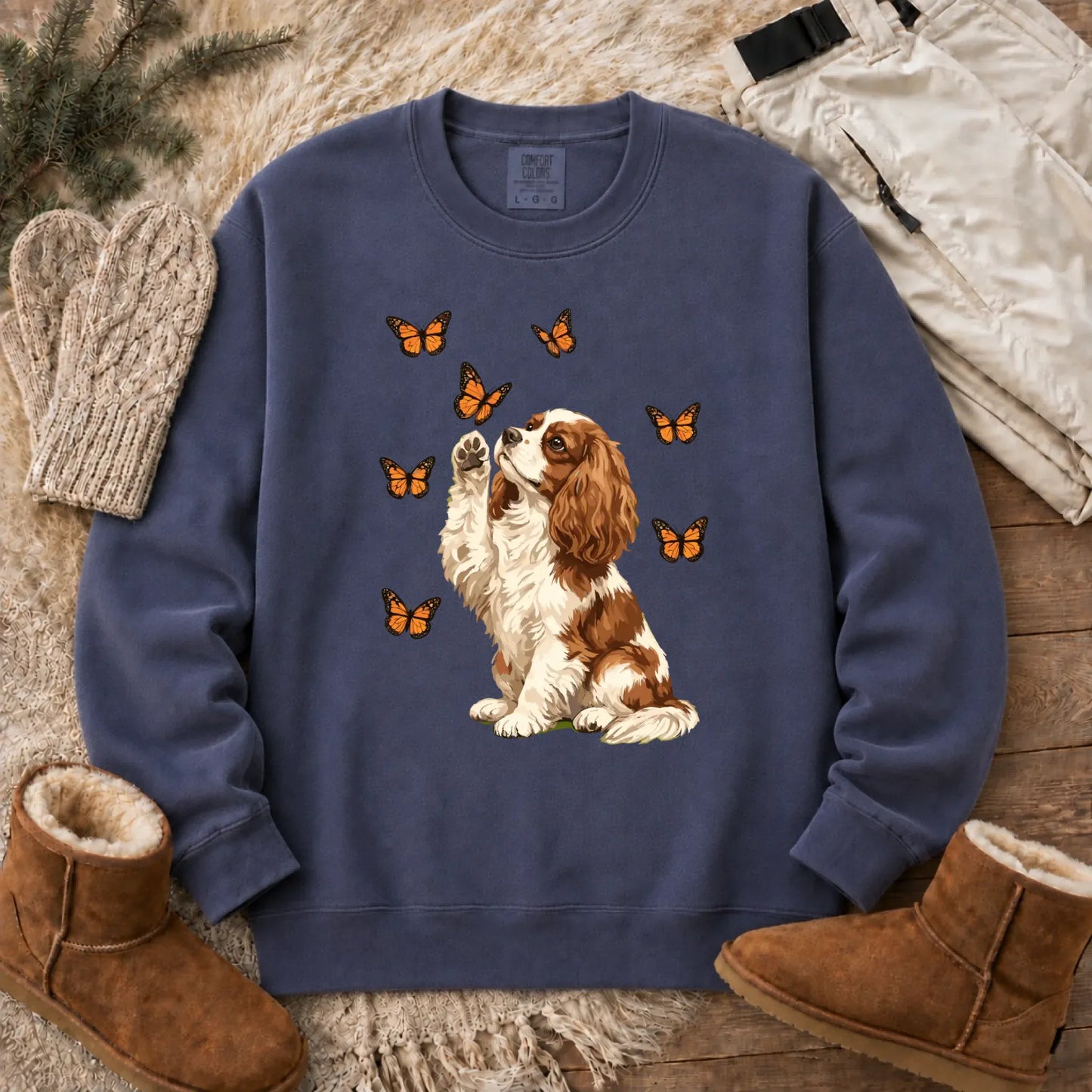 Custom Cavalier Butterfly Unisex Sweatshirt Denim