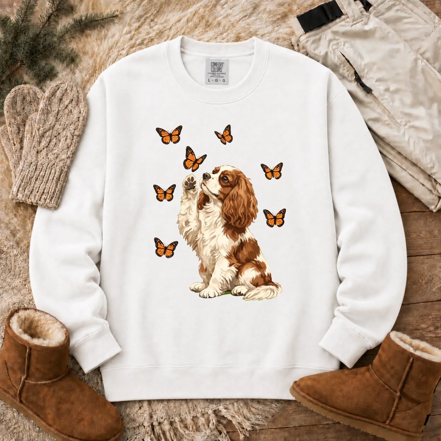 Custom Cavalier Butterfly Unisex Sweatshirt White