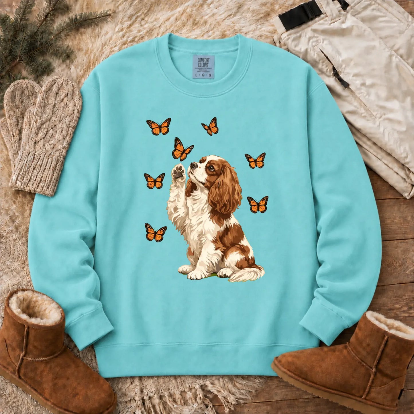 Custom Cavalier Butterfly Unisex Sweatshirt Chalky Mint