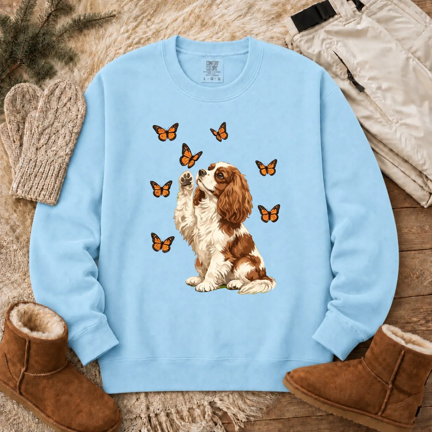 Custom Cavalier Butterfly Unisex Sweatshirt Chambray