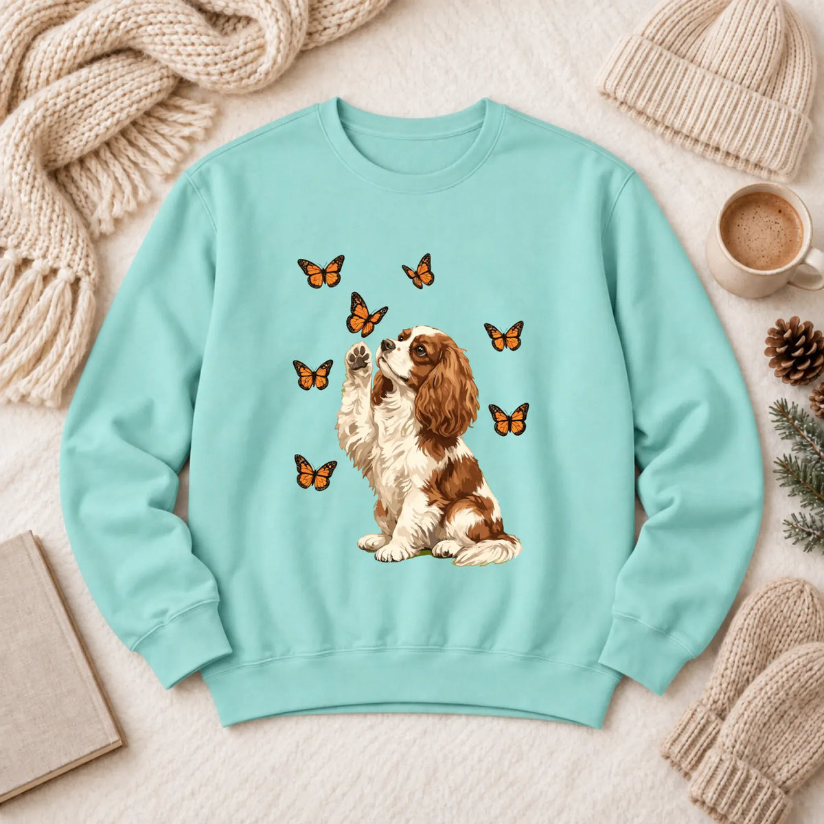 Custom Cavalier Butterfly Unisex Sweatshirt Chalky Mint