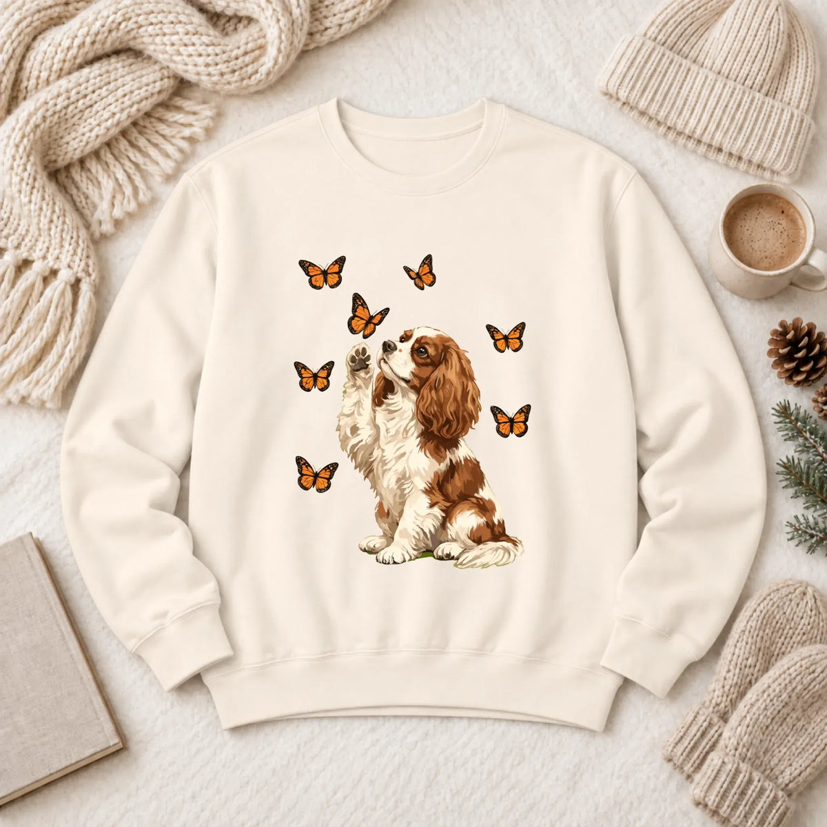 Custom Cavalier Butterfly Unisex Sweatshirt Ivory