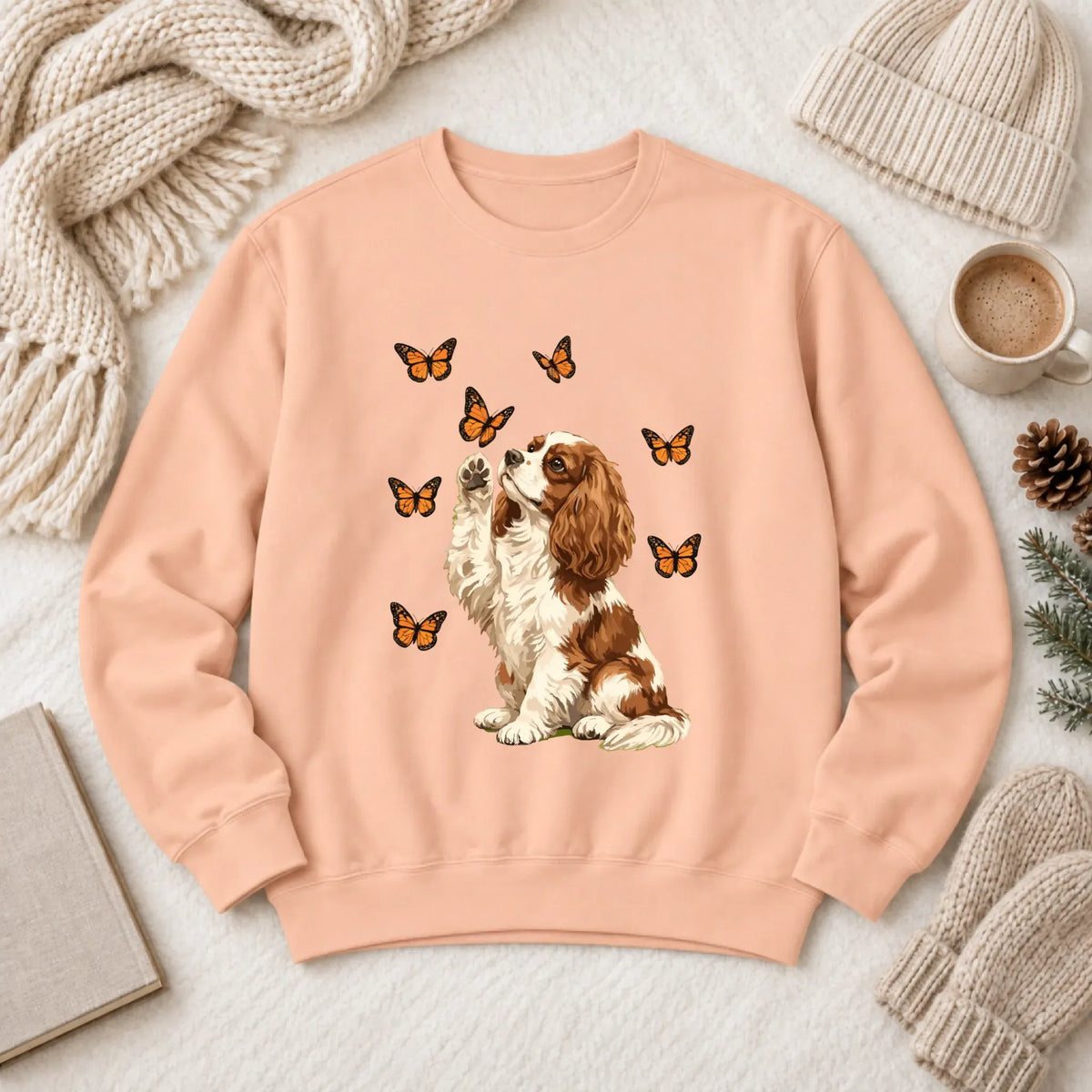 Custom Cavalier Butterfly Unisex Sweatshirt Peachy
