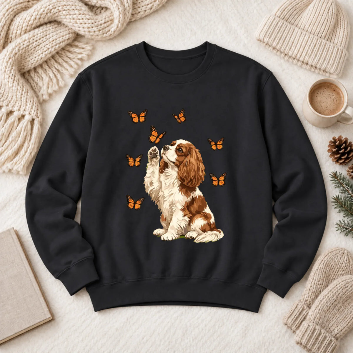 Custom Cavalier Butterfly Unisex Sweatshirt Black