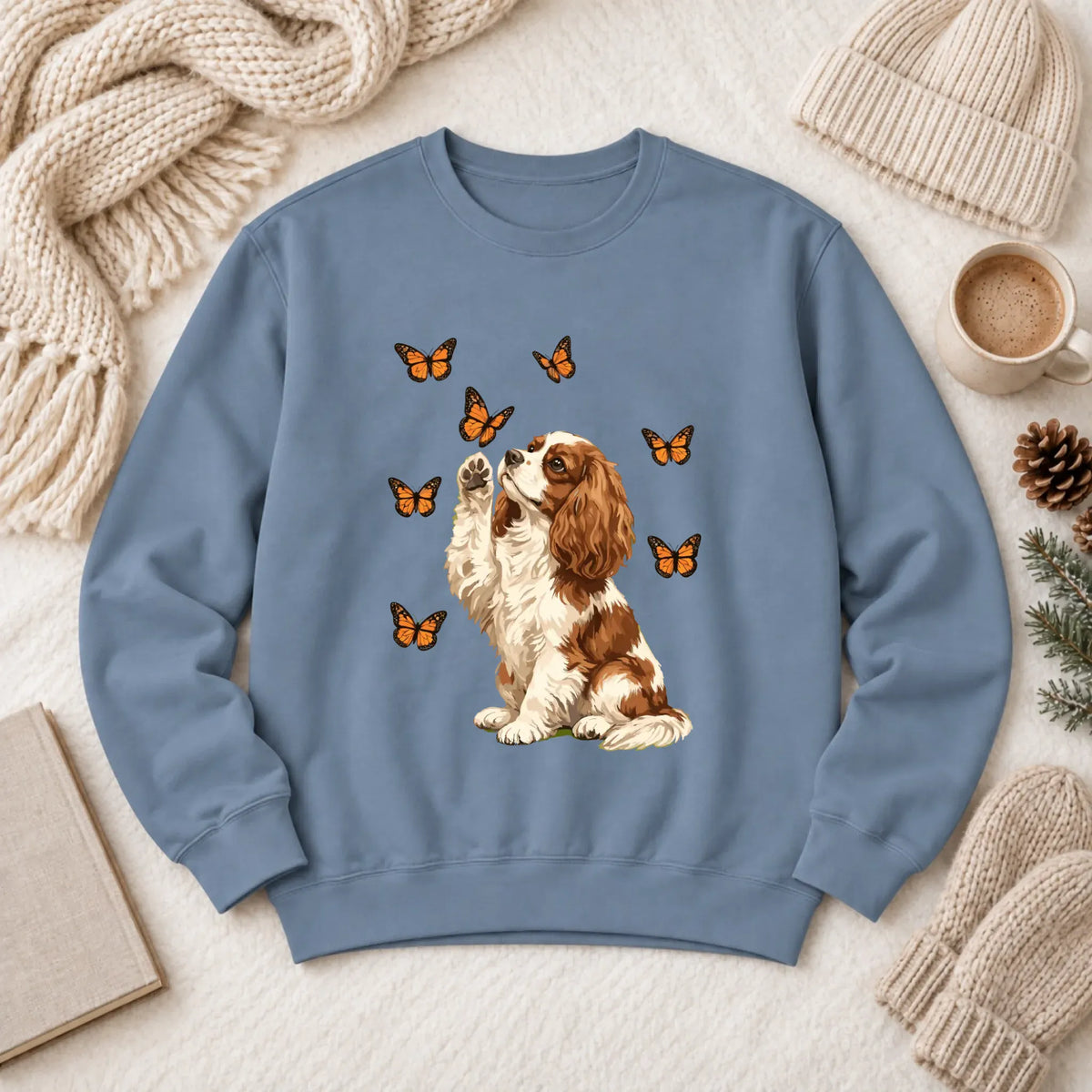 Custom Cavalier Butterfly Unisex Sweatshirt Blue Jean
