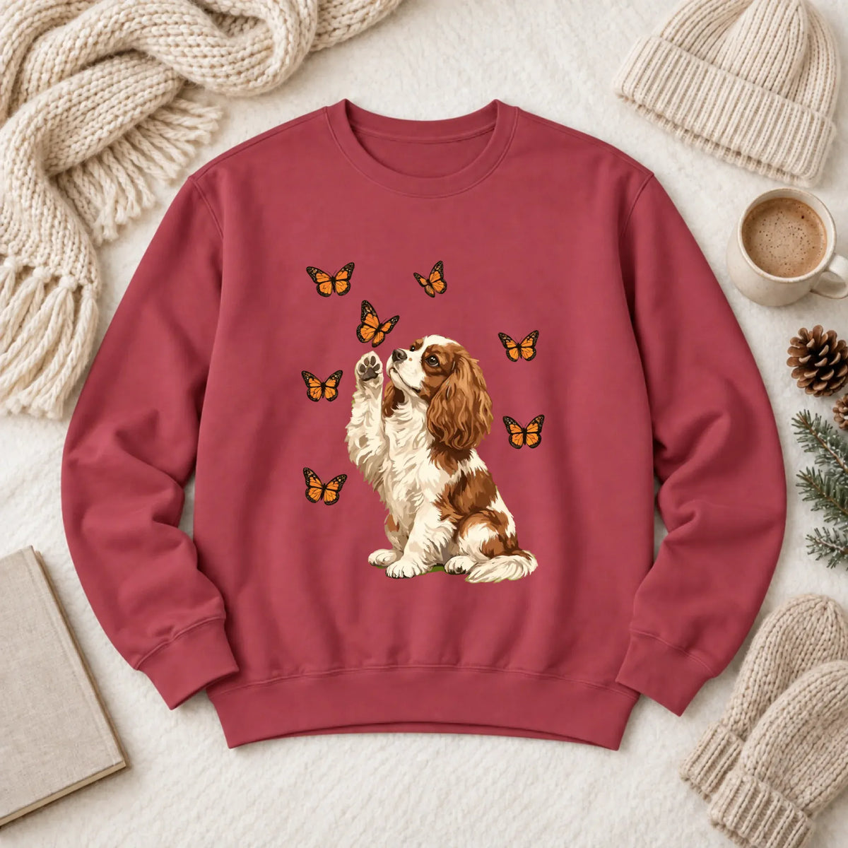 Custom Cavalier Butterfly Unisex Sweatshirt Crimson