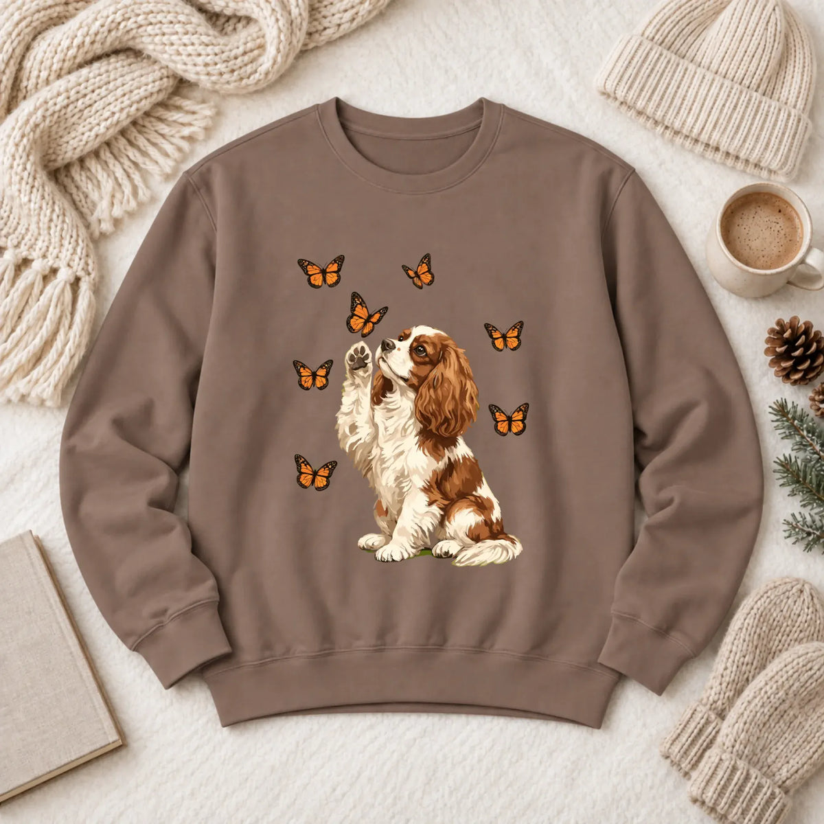 Custom Cavalier Butterfly Unisex Sweatshirt Espresso