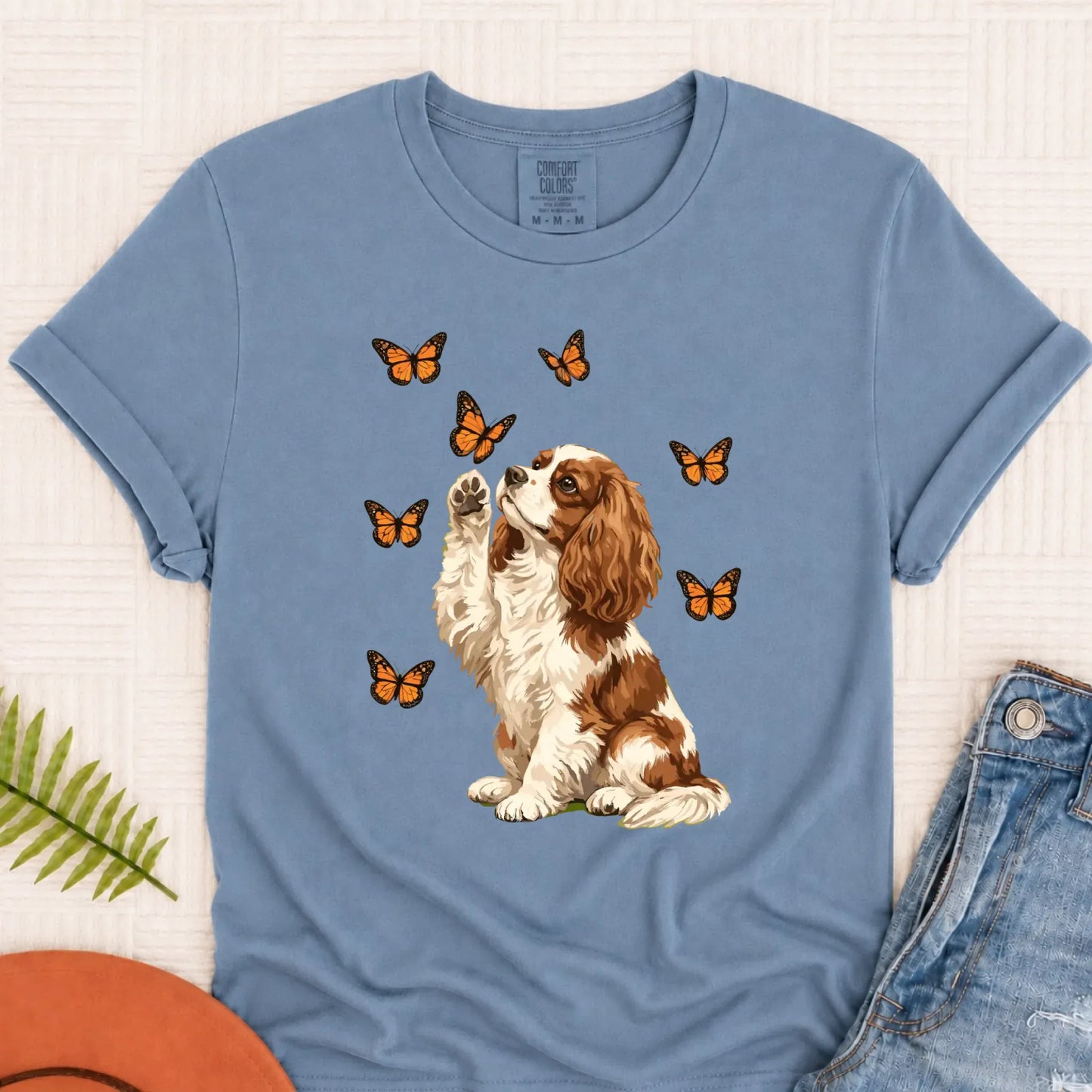 Custom Cavalier Butterfly Unisex TShirt Blue Jean
