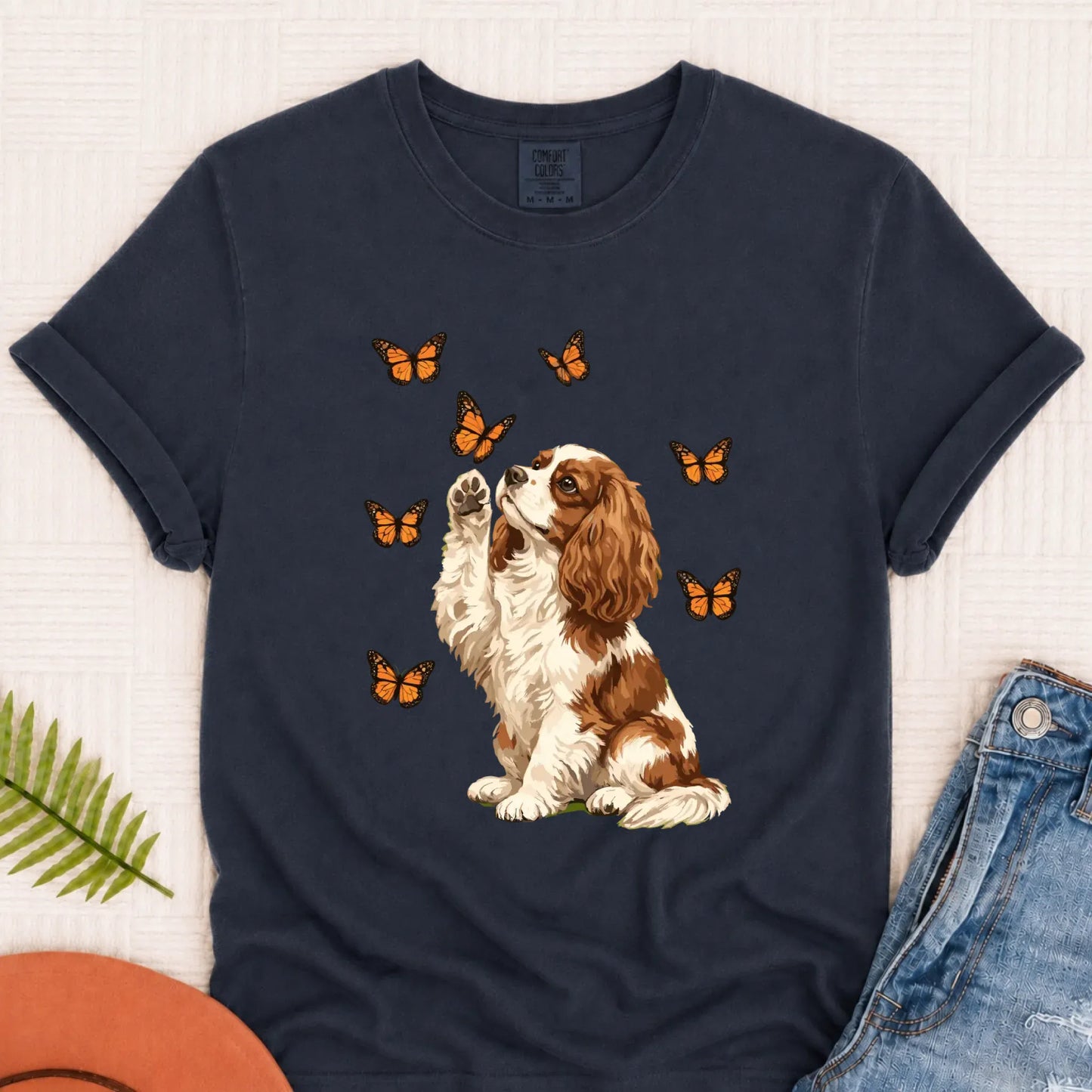 Custom Cavalier Butterfly Unisex TShirt Navy