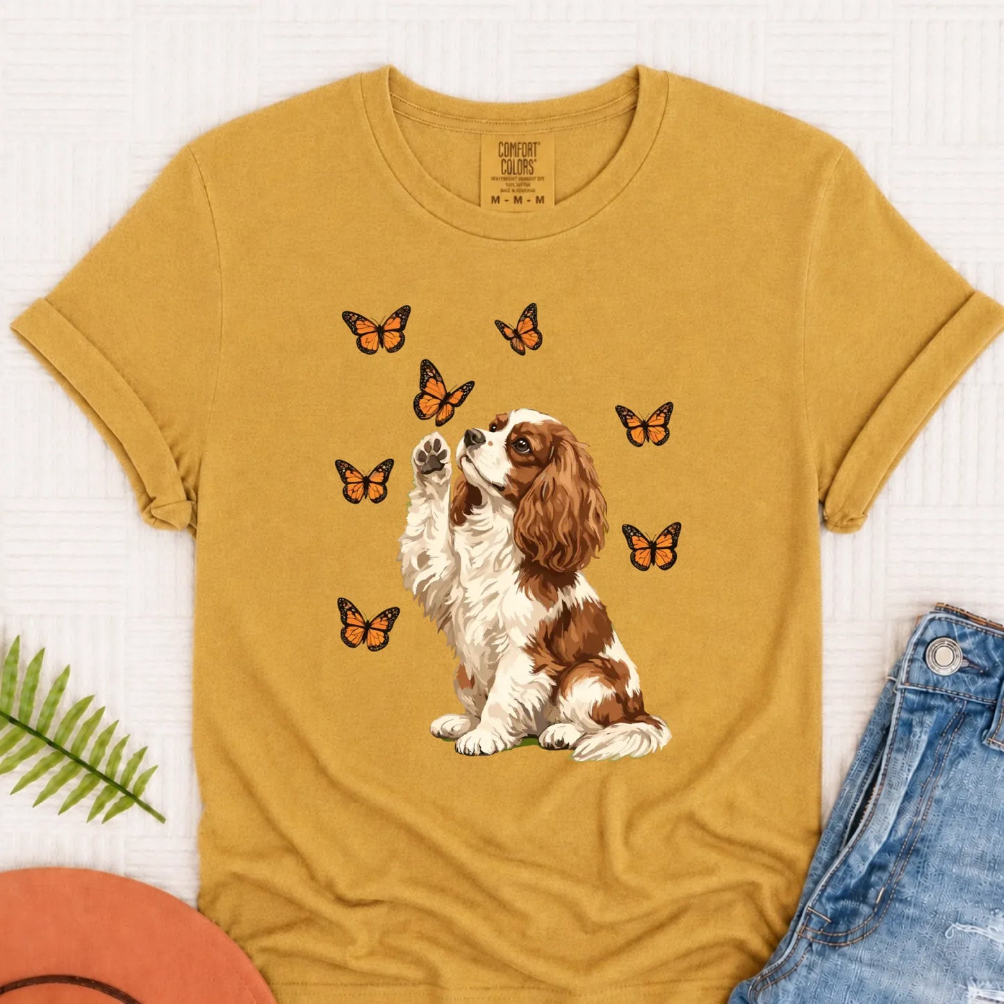 Custom Cavalier Butterfly Unisex TShirt Mustard