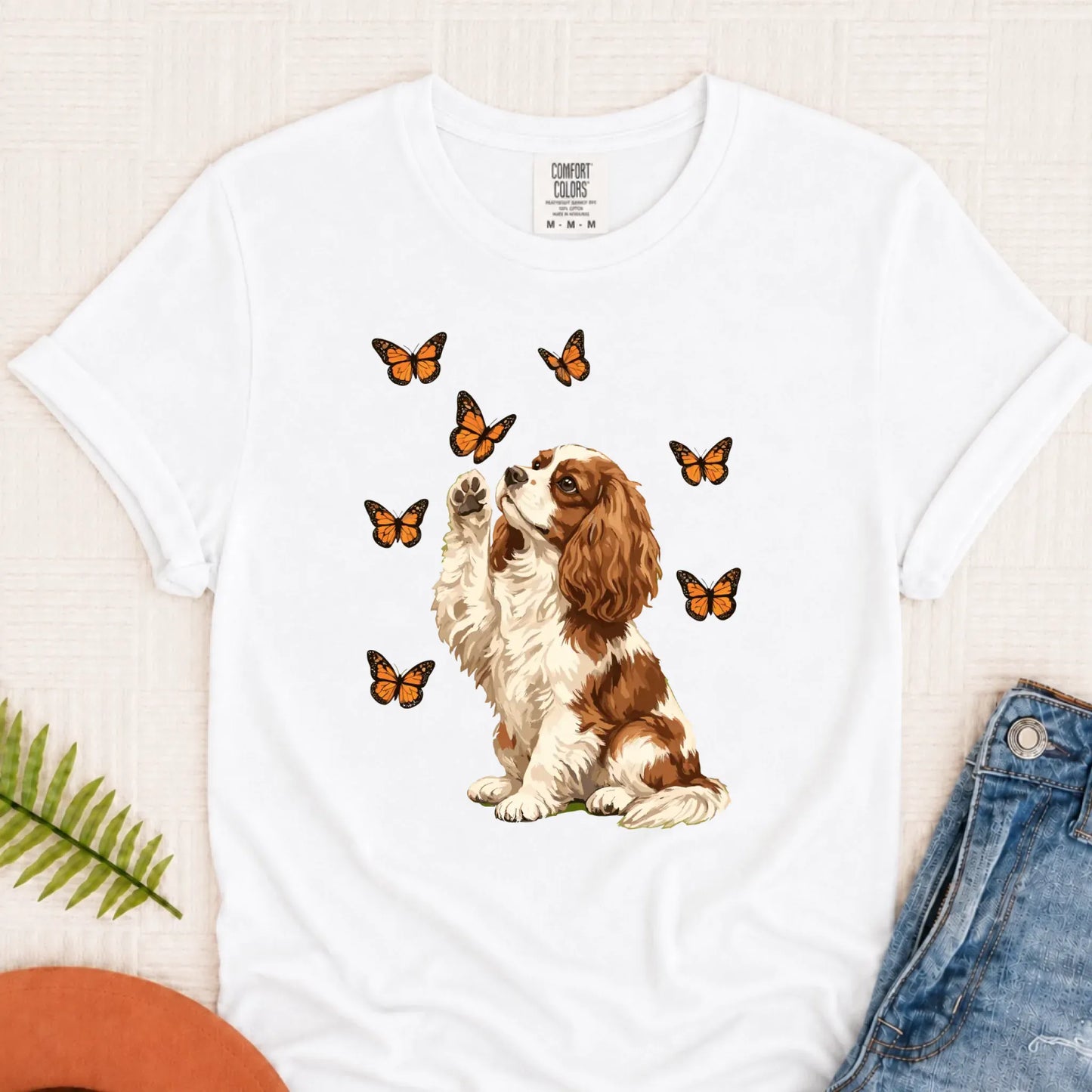 Custom Cavalier Butterfly Unisex TShirt White