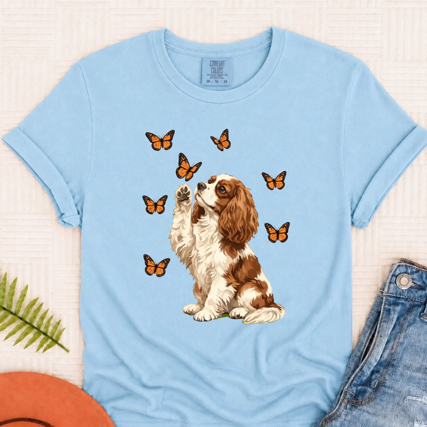 Custom Cavalier Butterfly Unisex TShirt Chambray