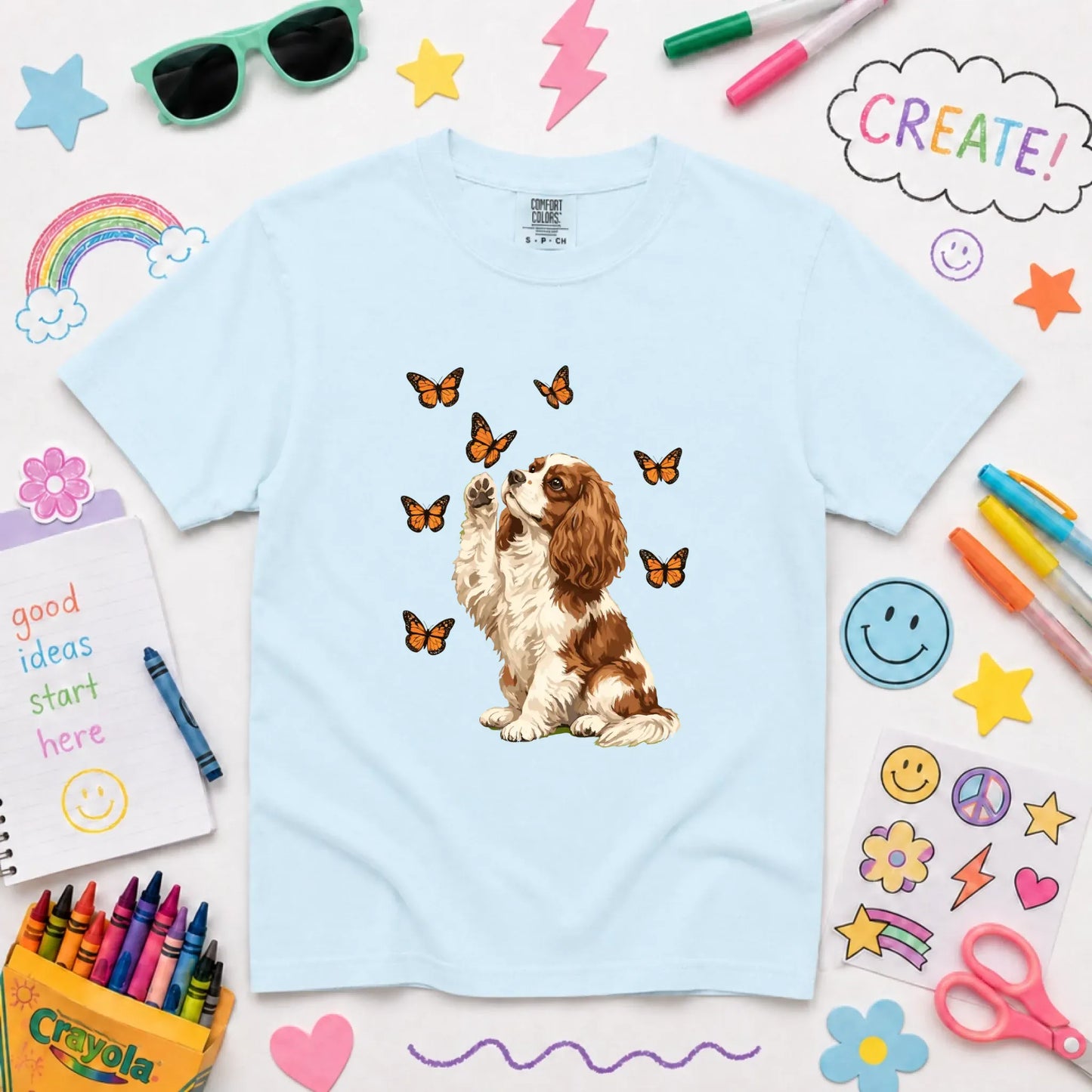 Custom Cavalier Butterfly Unisex YOUTH Tshirt Chambray