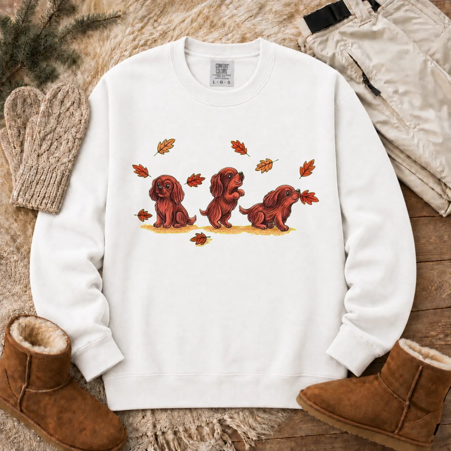 Sweatshirt White / S Custom Cavalier Chasing Leaves Unisex Sweatshirt