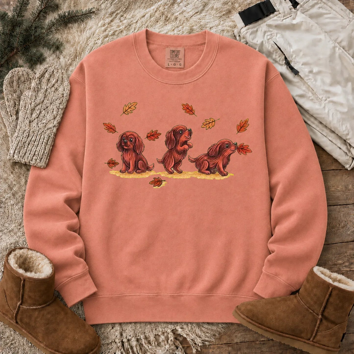 Sweatshirt Terracotta / S Custom Cavalier Chasing Leaves Unisex Sweatshirt