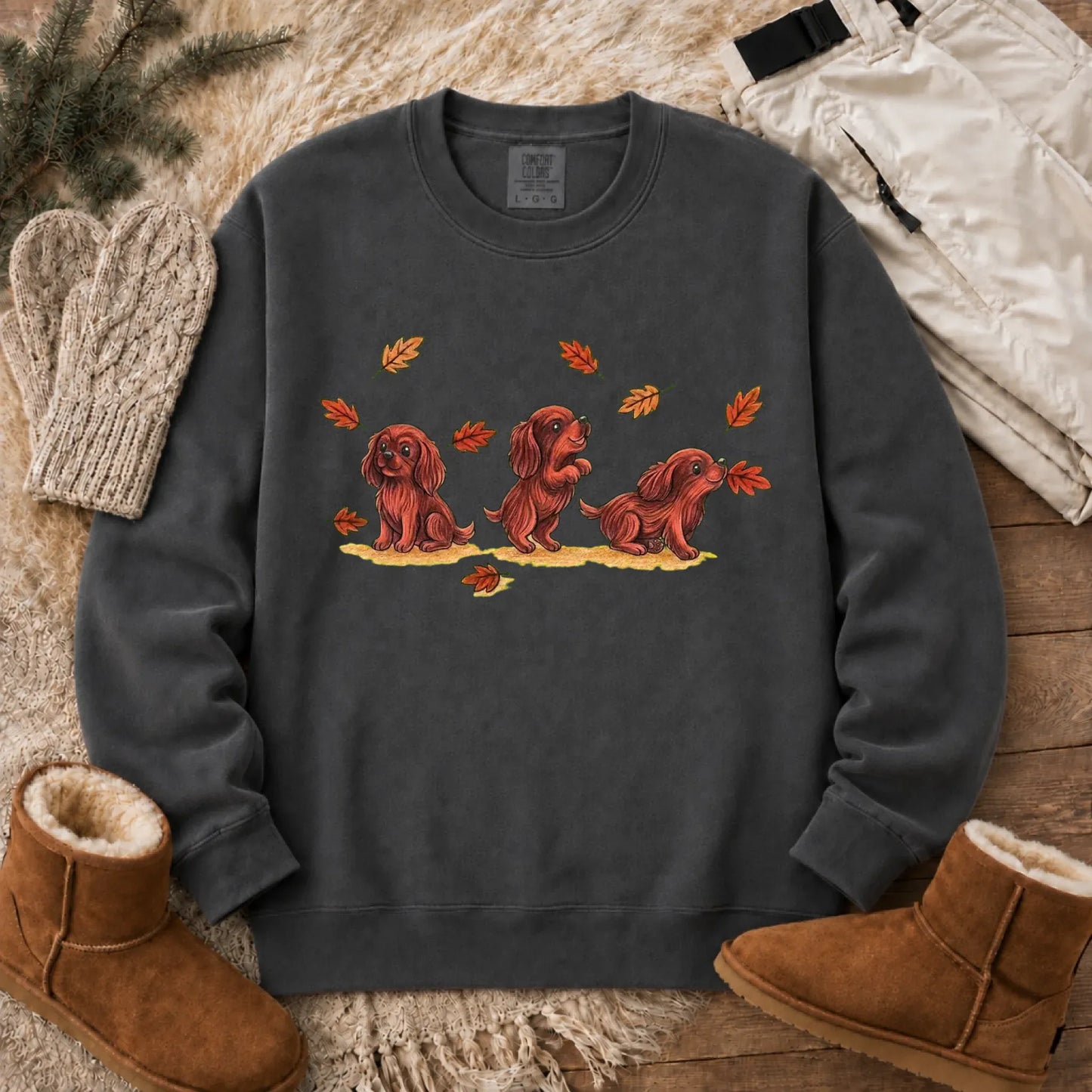 Sweatshirt Pepper / S Custom Cavalier Chasing Leaves Unisex Sweatshirt
