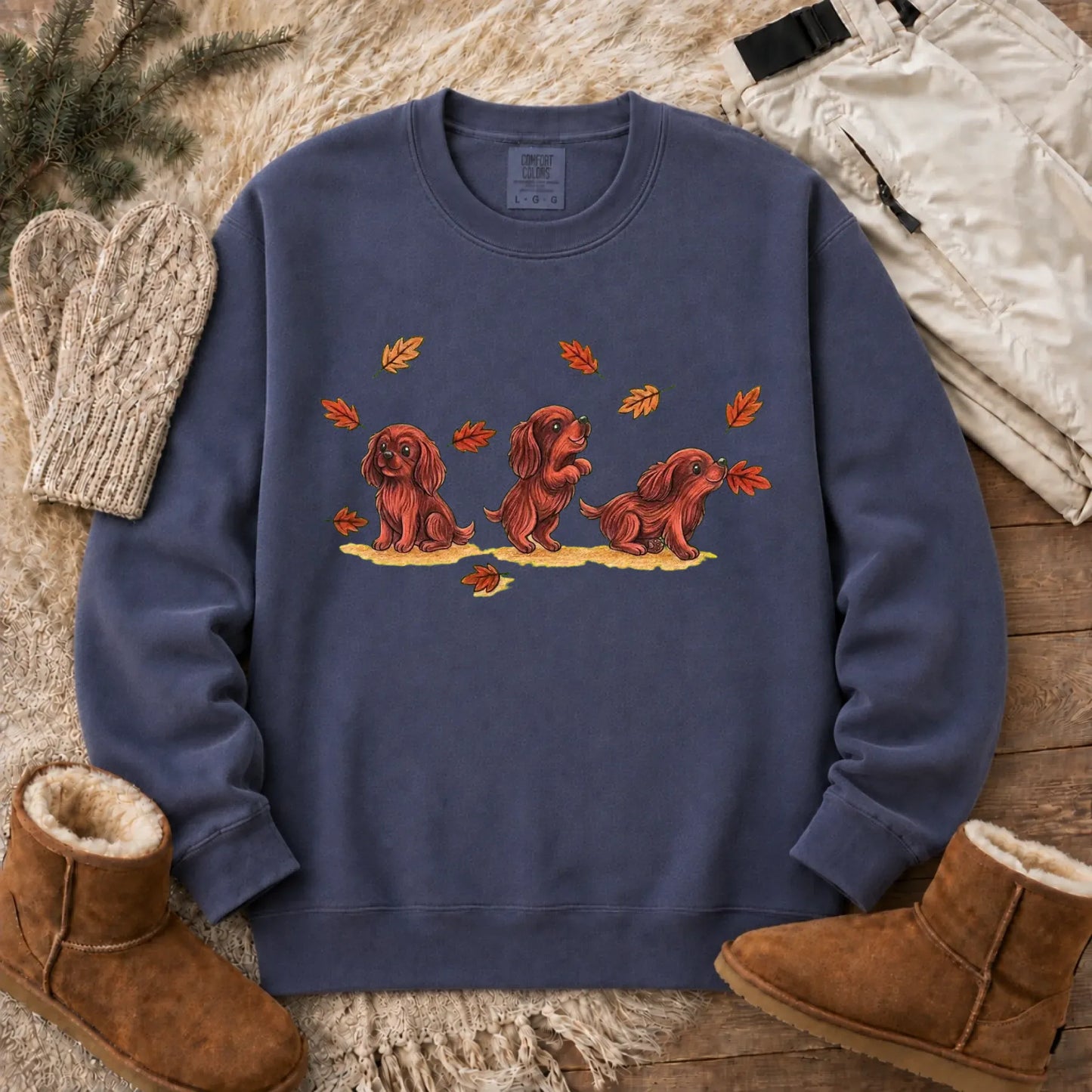 Sweatshirt Denim / S Custom Cavalier Chasing Leaves Unisex Sweatshirt