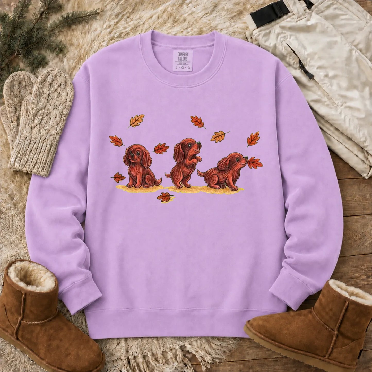 Sweatshirt Orchid / S Custom Cavalier Chasing Leaves Unisex Sweatshirt