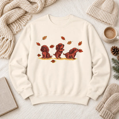Custom Cavalier Chasing Leaves Unisex Sweatshirt Ivory