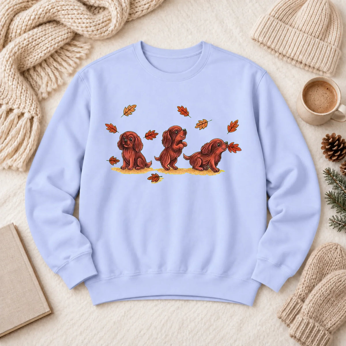 Custom Cavalier Chasing Leaves Unisex Sweatshirt