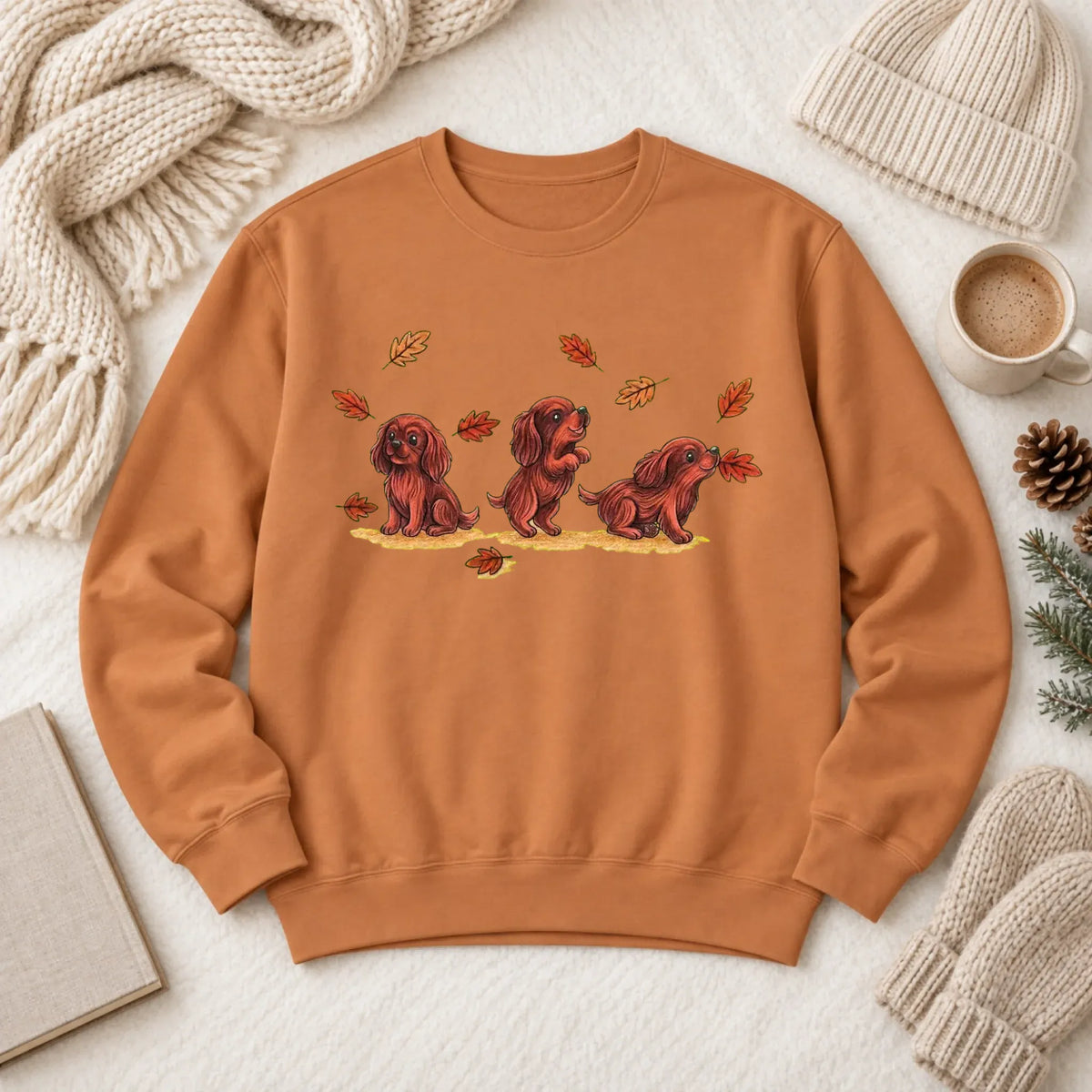 Custom Cavalier Chasing Leaves Unisex Sweatshirt Yam