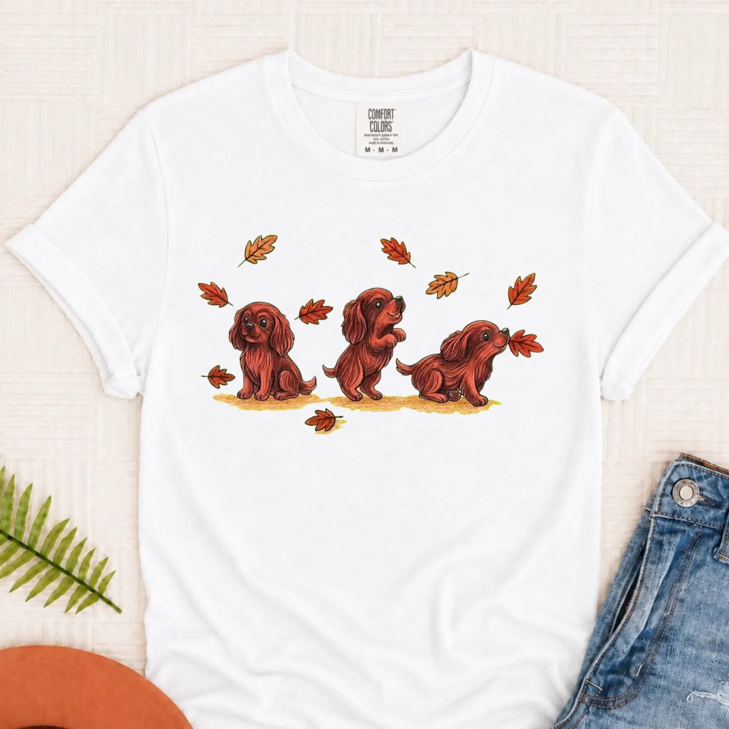 T-Shirt White / S Custom Cavalier Chasing Leaves Unisex TShirt