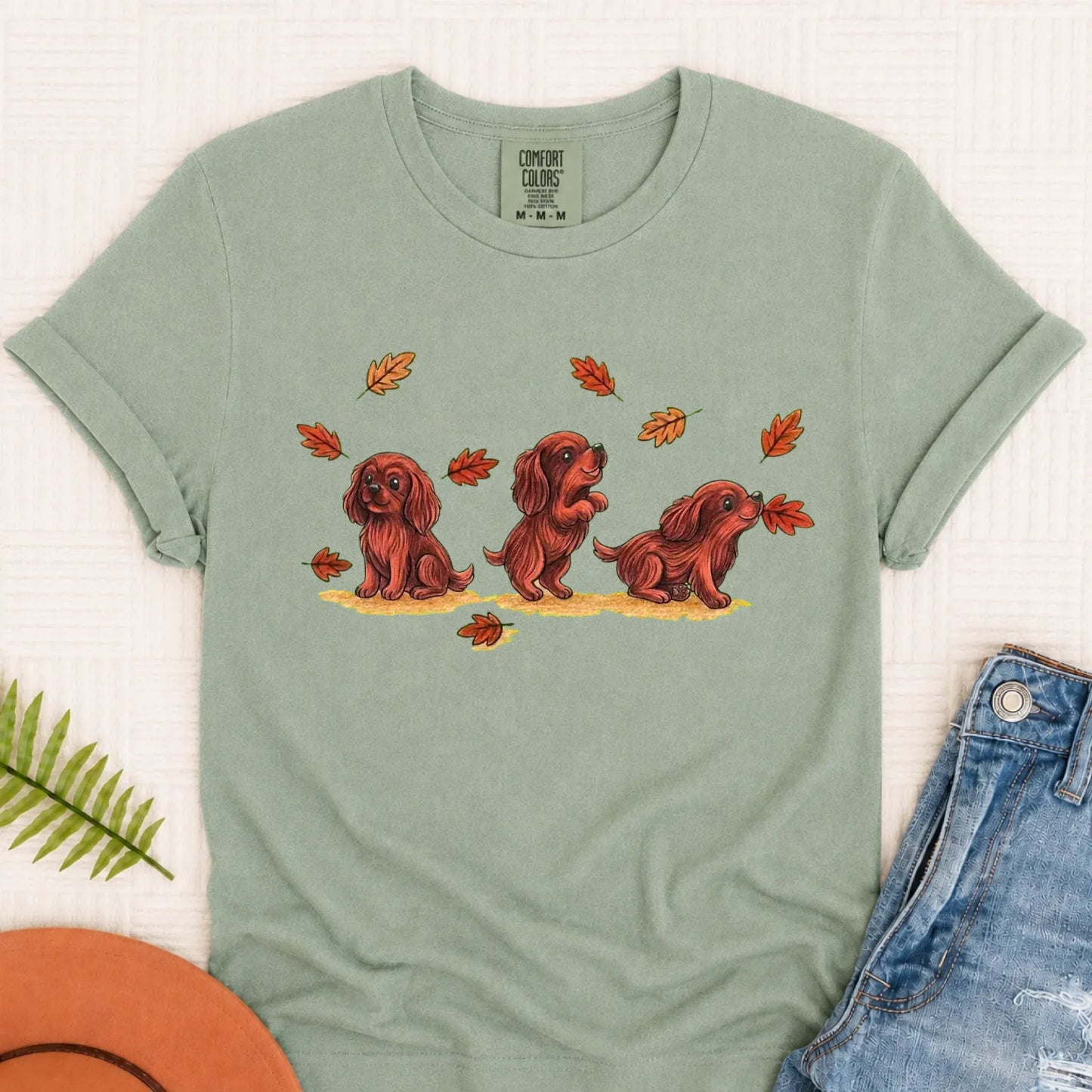 T-Shirt Bay / S Custom Cavalier Chasing Leaves Unisex TShirt