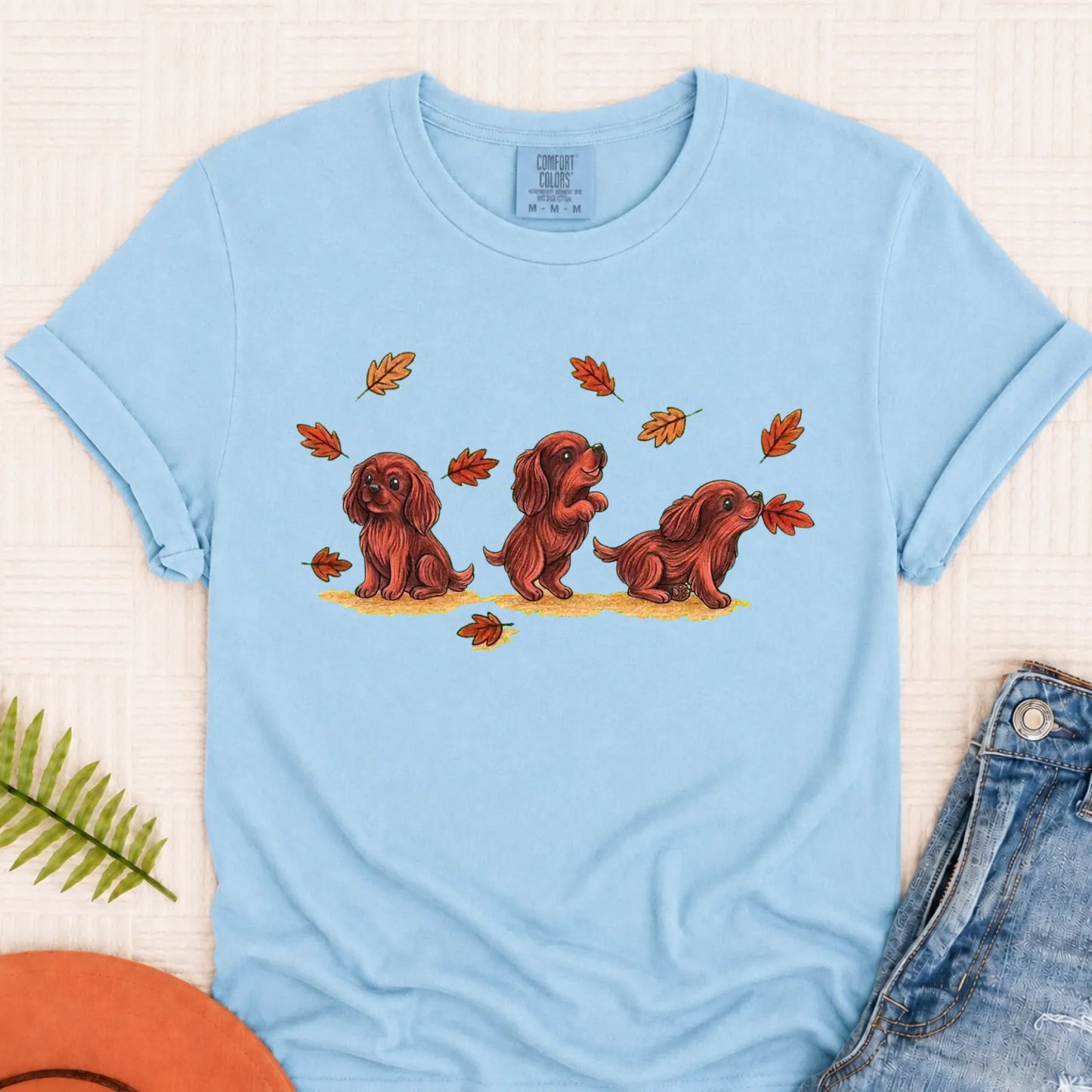 T-Shirt Chambray / S Custom Cavalier Chasing Leaves Unisex TShirt