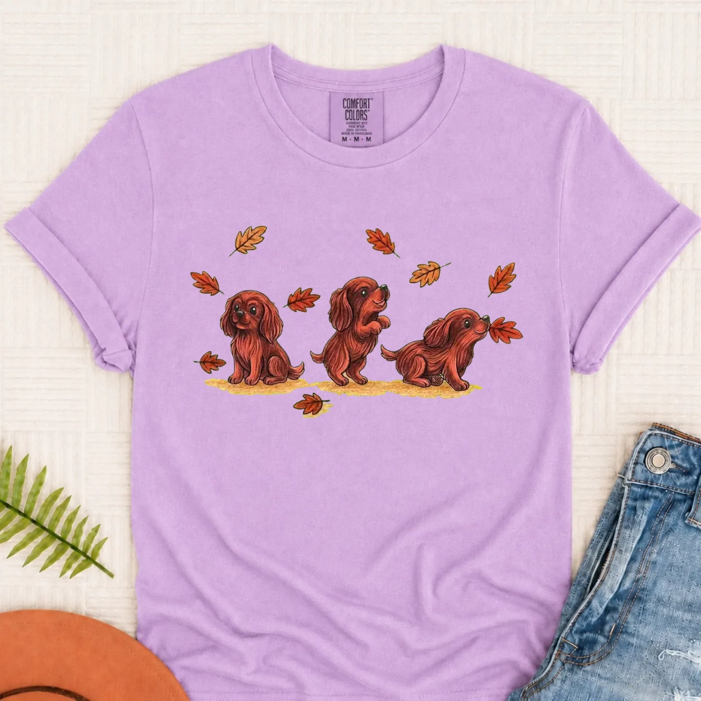 T-Shirt Orchid / S Custom Cavalier Chasing Leaves Unisex TShirt