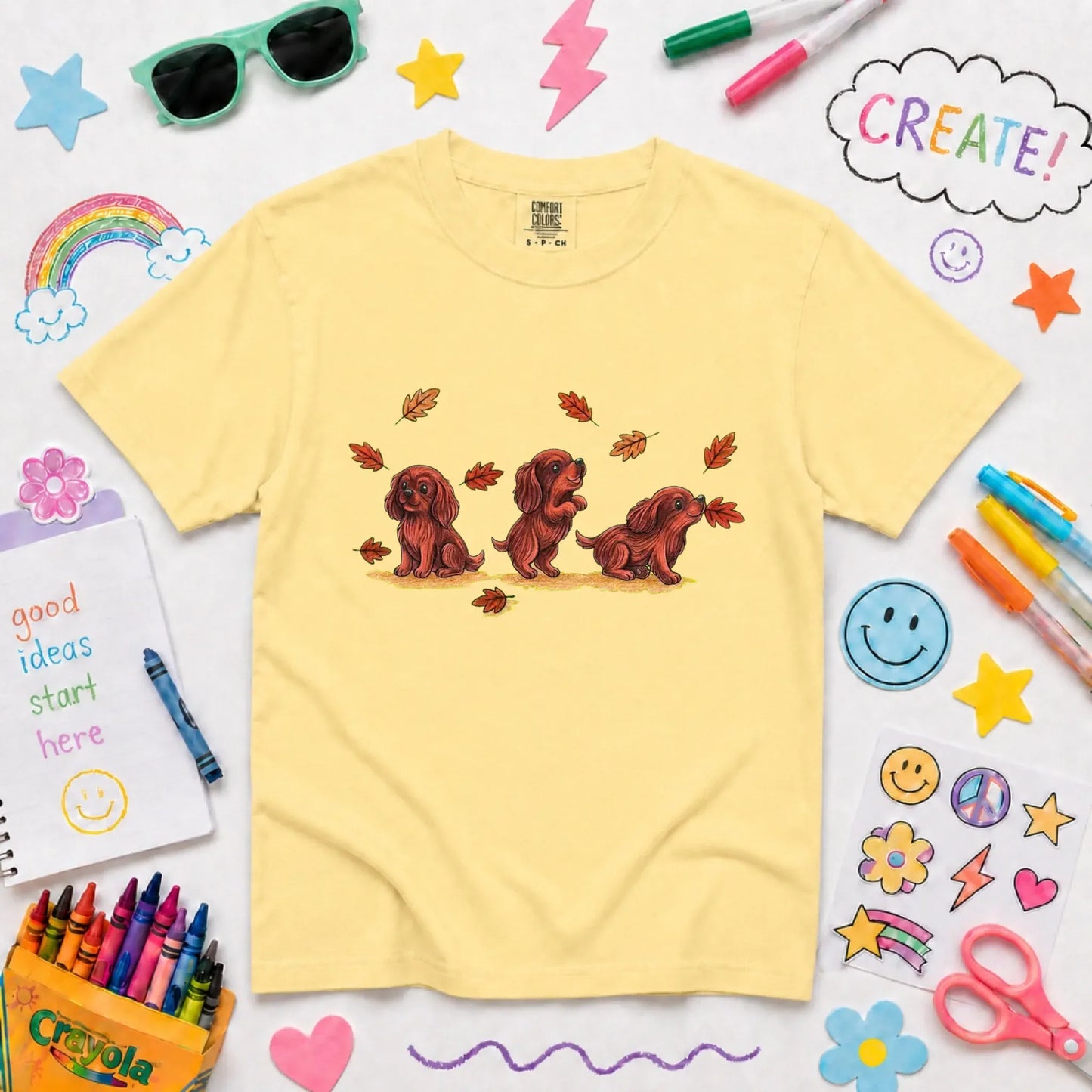 Customizer Butter / XS Custom Cavalier Chasing Leaves Unisex YOUTH TShirt