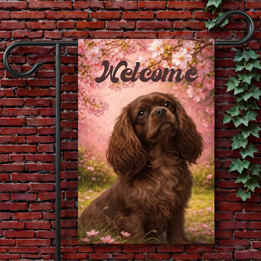 Custom Cavalier Cherry Blossom Spring Garden Flag 12'' × 18''