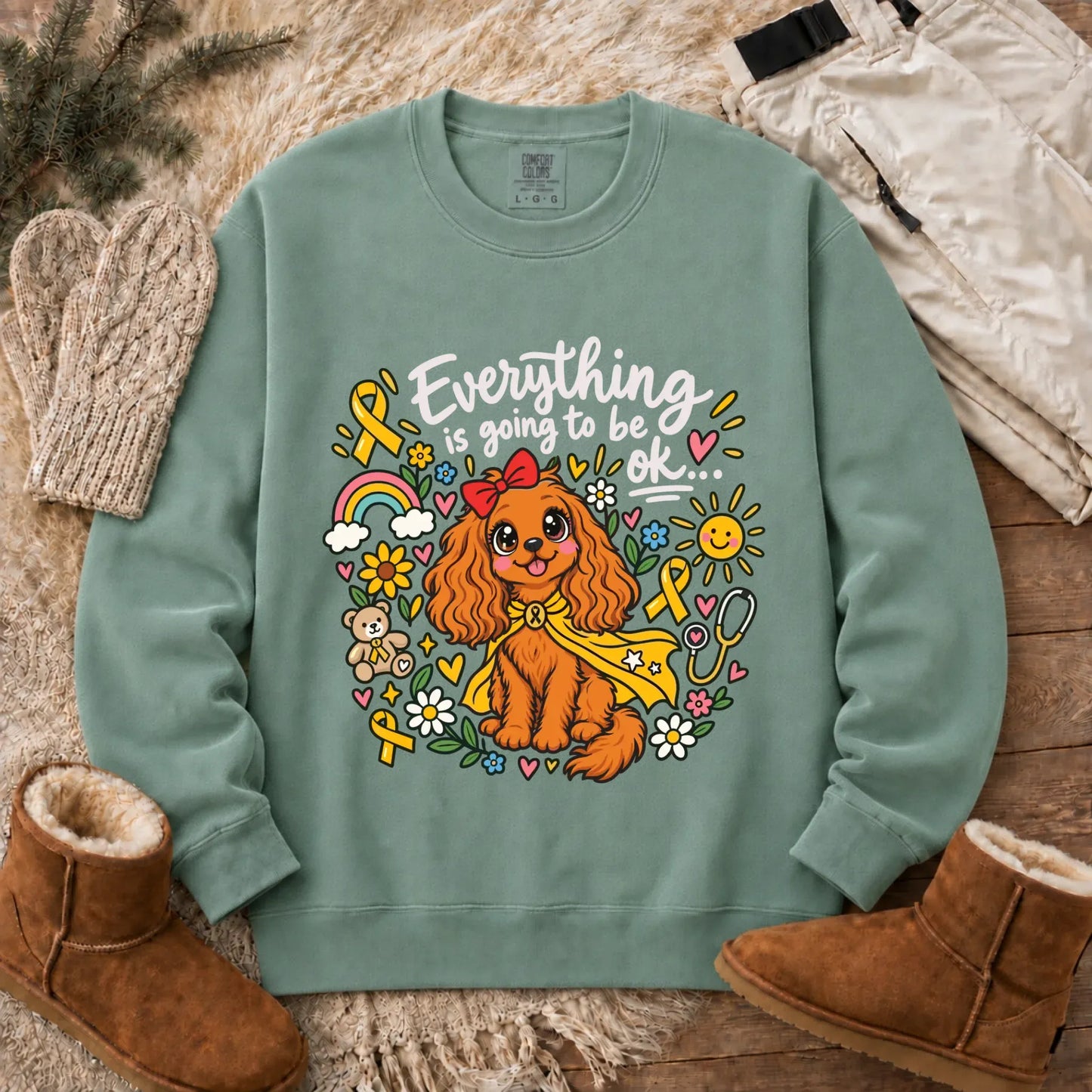 Sweatshirt Light Green / S Custom Cavalier Childhood Cancer Unisex Sweatshirt