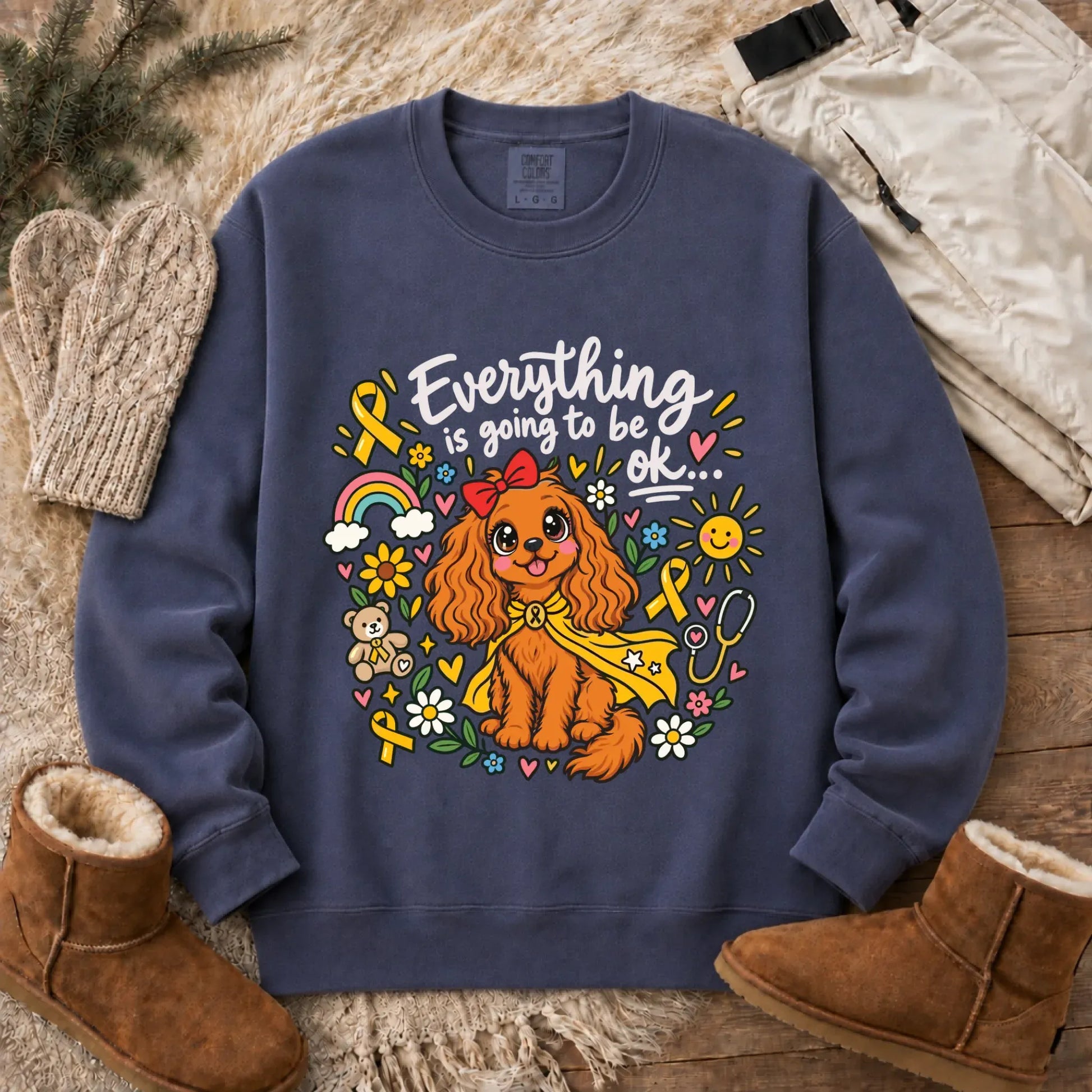 Sweatshirt Denim / S Custom Cavalier Childhood Cancer Unisex Sweatshirt