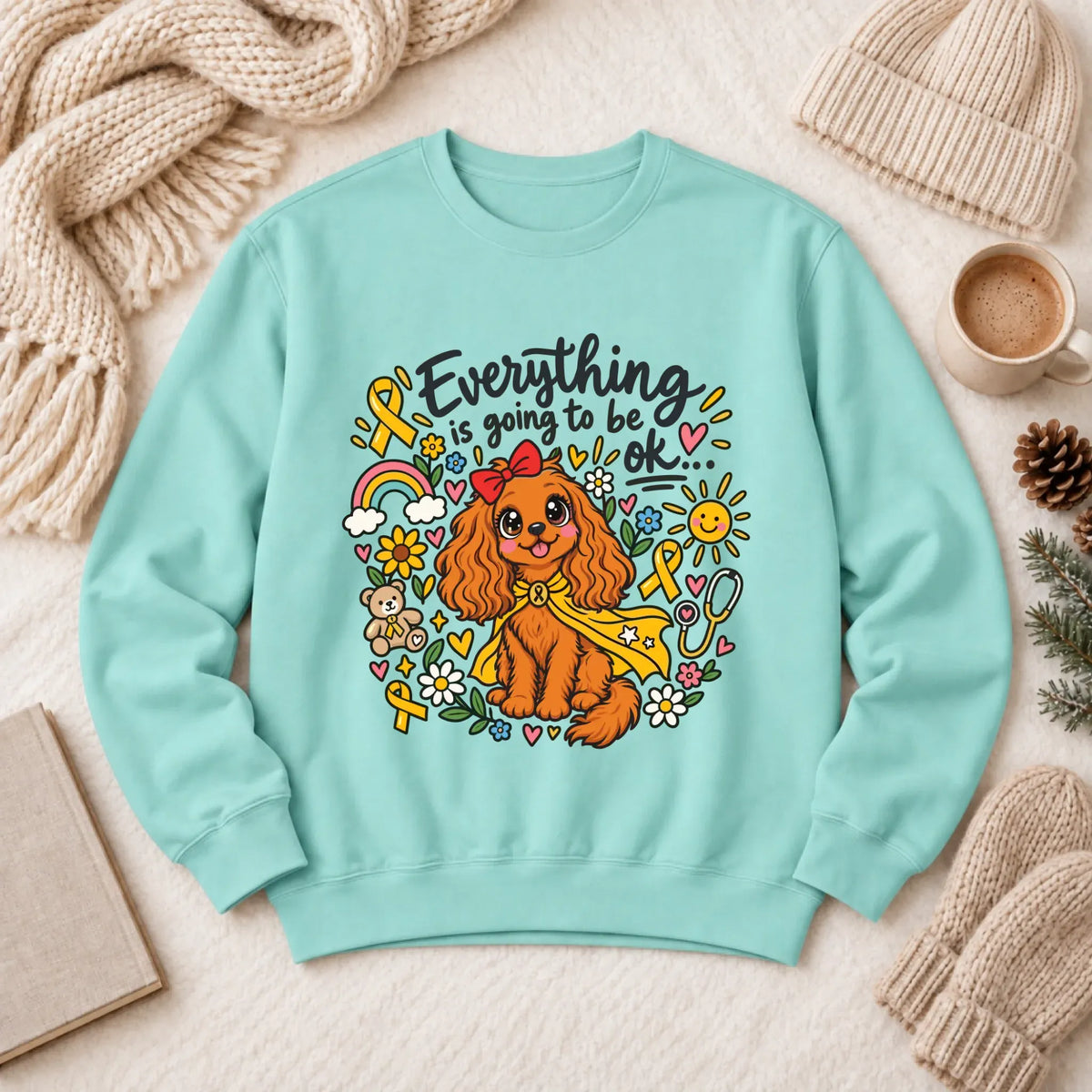 Custom Cavalier Childhood Cancer Unisex Sweatshirt Chalky Mint