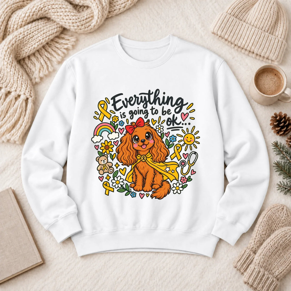 Custom Cavalier Childhood Cancer Unisex Sweatshirt White