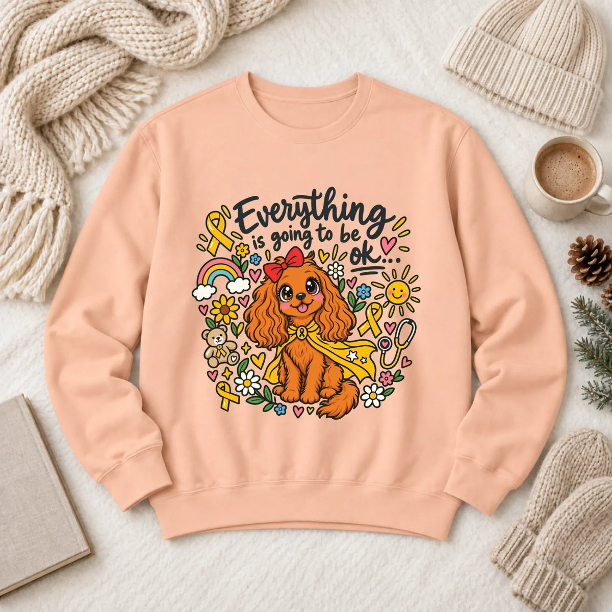 Custom Cavalier Childhood Cancer Unisex Sweatshirt Peachy