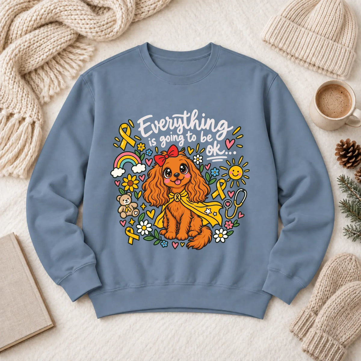 Custom Cavalier Childhood Cancer Unisex Sweatshirt Blue Jean