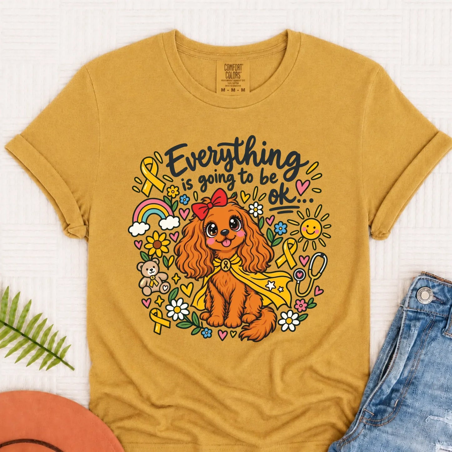 T-Shirt Mustard / S Custom Cavalier Childhood Cancer Unisex Tshirt